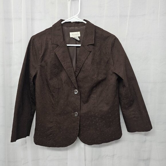 Studio Works Brown Embroidered Eyelet Blazer Boho 8 - Picture 9 of 12
